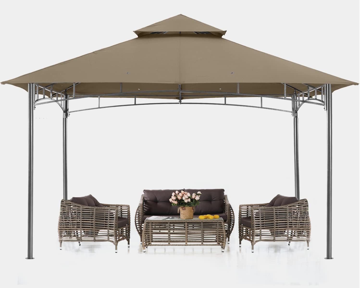ABCCANOPY Gazebos for Patios 10x10 - Outdoor Steel Frame Gazebo for Lawn Backyard Garden Deck (Khaki)