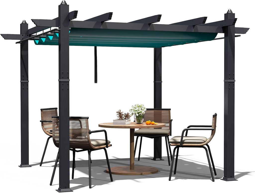 GarveeTech Outdoor Pergola, 10 x 13 FT Retractable Pergola Canopy, Reinforced Aluminum Frame, Heavy Duty Patio Pergolas Gazebos with Netting, Outdoor Shelter for Porch, Backyard, Deck