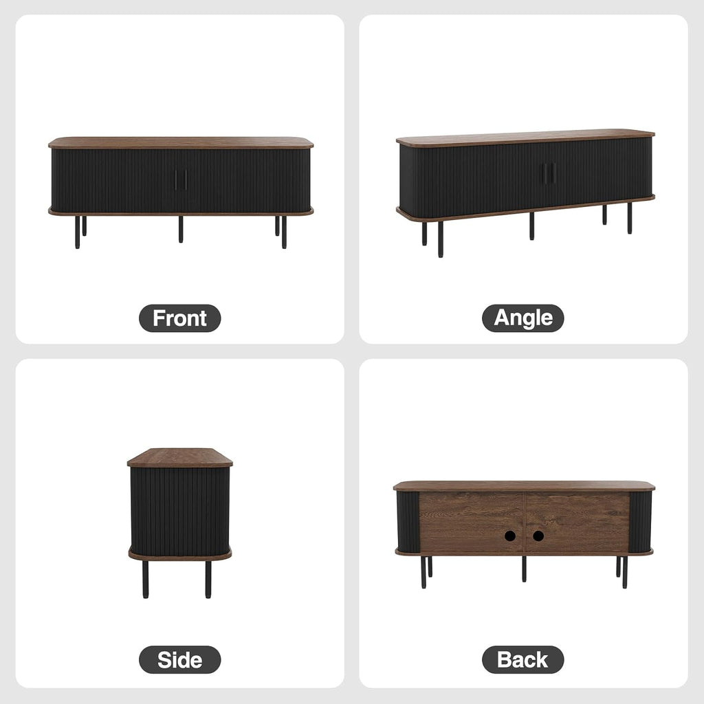 Befrases 55''W Modern TV Stand Cabinet with Storage for TVs up to 60 Inch, Fluted TV Entertainment Center with Slatted Tambour Doors, Media Console for Living Room, Entryway, Black