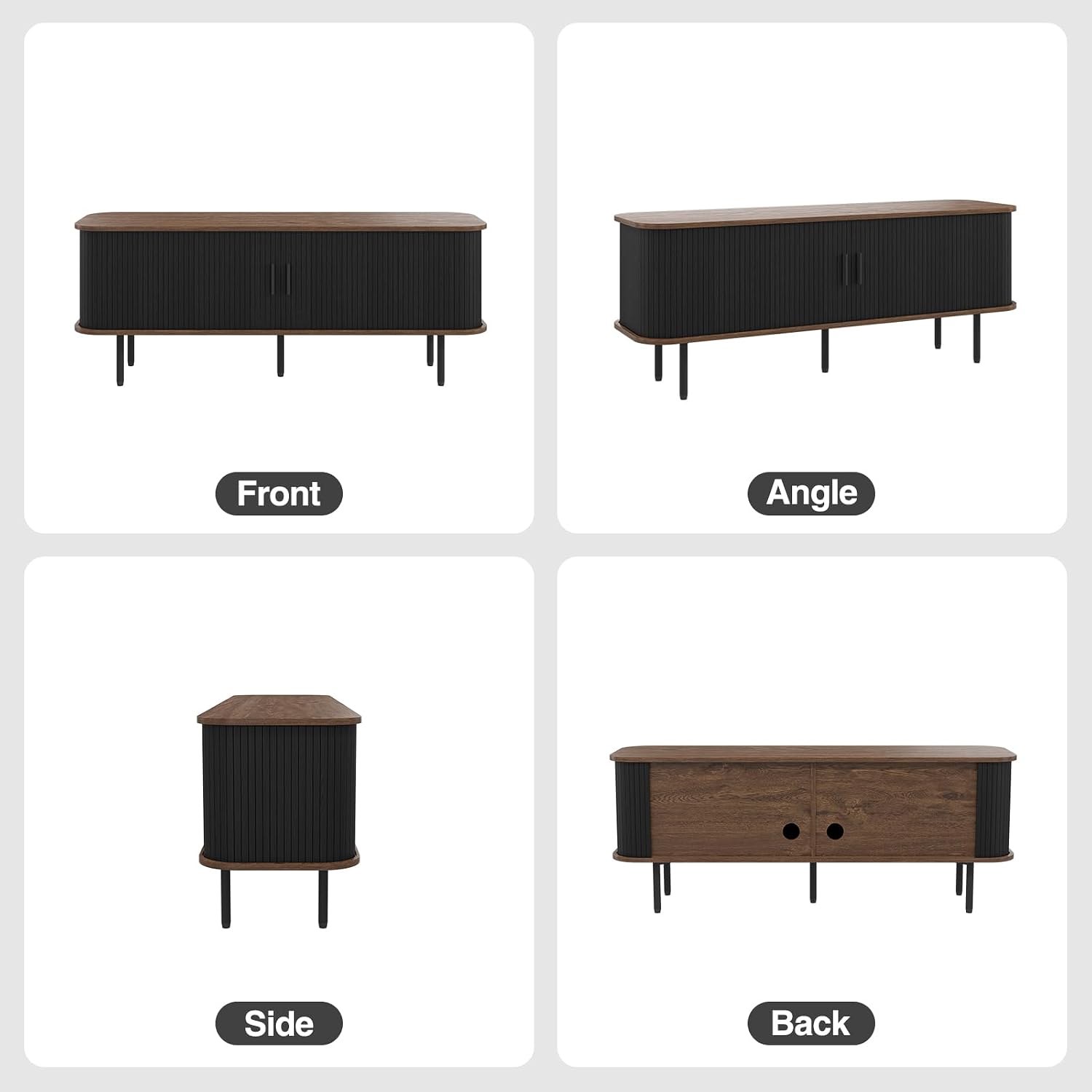 Befrases 55''W Modern TV Stand Cabinet with Storage for TVs up to 60 Inch, Fluted TV Entertainment Center with Slatted Tambour Doors, Media Console for Living Room, Entryway, Black