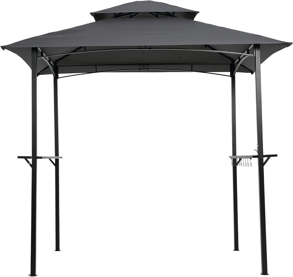 Replacement Canopy for 8x5 FT Grill Gazebo, Double Tiered BBQ Tent Roof Cover Only, UV & Water Repellent Polyester Fabric (Gray)