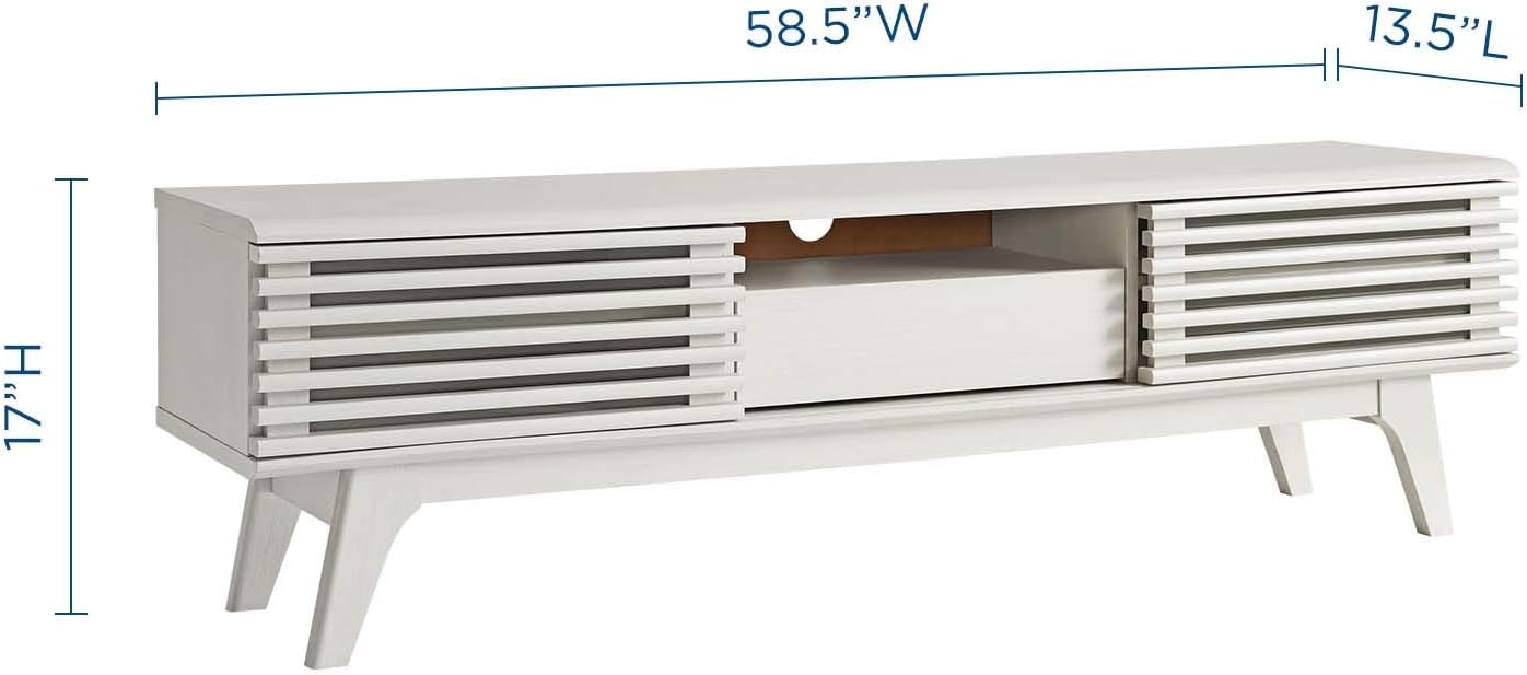 Modway Render Mid-Century Modern Low Profile 59 Inch TV Stand in White