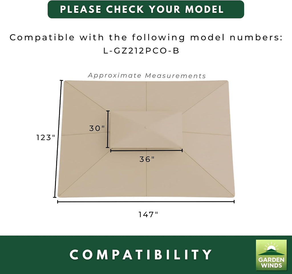 Garden Winds Reinforced RipLock 350 Replacement Canopy Top Cover Compatible with Somerset 10' x 12' Gazebo Model L-GZ212PCO-B – Beige