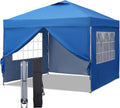 GDY 10x10ft Pop Up Canopy Tent with Sidewalls, Beach Tent, Easy Set up Gazebo for Events, Parties, Camping, Blue.