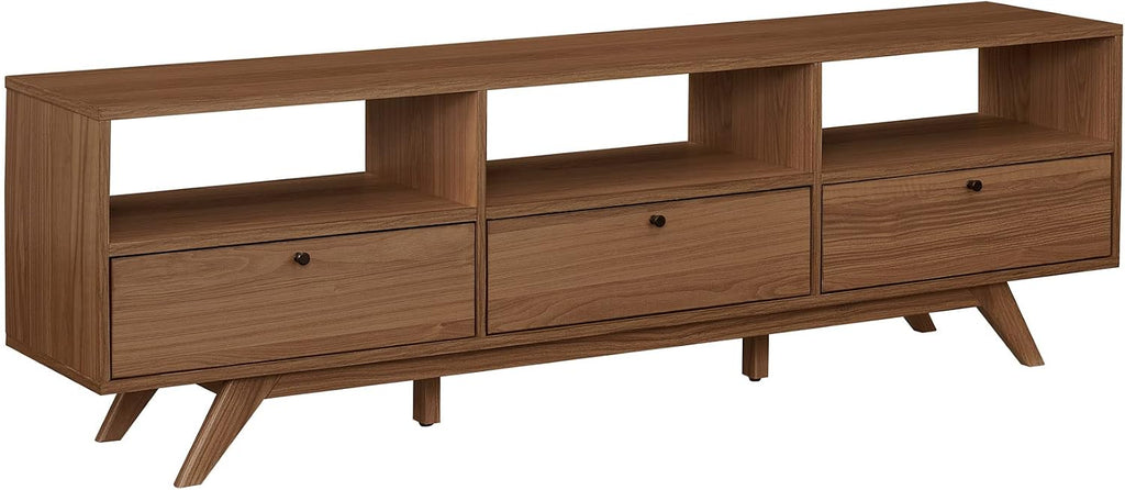 Walker Edison Kimi Mid Century Modern Minimalist Drop-Down Door Stand for TVs up to 85 Inches, 70 Inch, Mocha