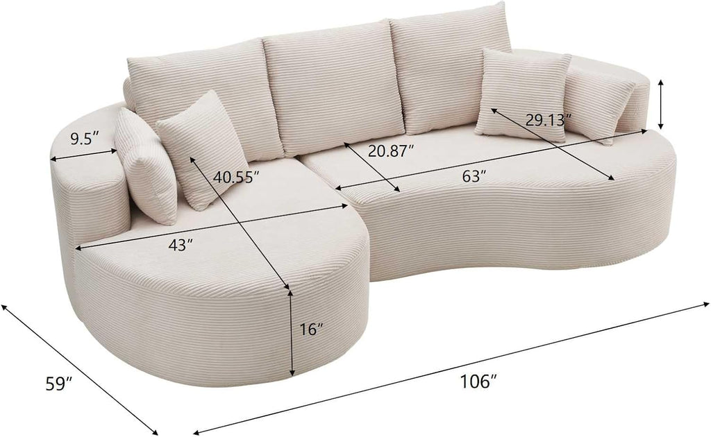 Christopher Knight Home Carden 106' Curved Modular Sectional Sofa, Comfy Sofa Couch with Chaise Lounge, Modern Cloud Couch with Deep Seat, Fabric Upholstered Set for Living Room Bedroom, Whitecap
