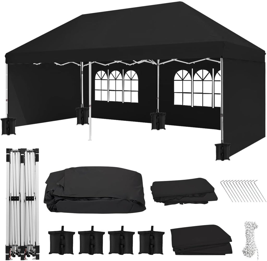 Eachbid 10x20 Pop Up Canopy Gazebo with 4 Removable Sidewalls, Windows, Carry Bag, Portable Waterproof Outdoor Tent, Commercial Instant Gazebo Tent for Patio/Outdoor/Wedding Parties and Events