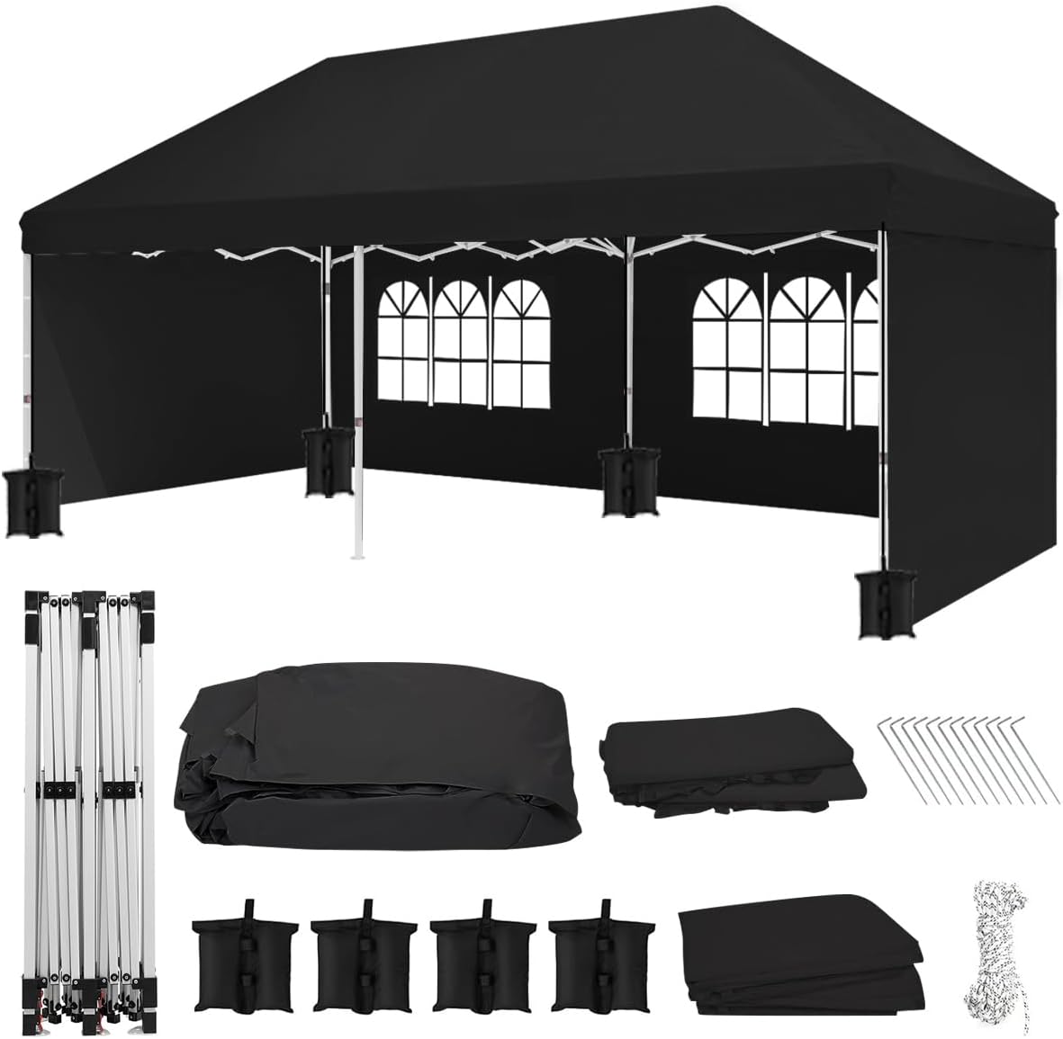 Eachbid 10x20 Pop Up Canopy Gazebo with 4 Removable Sidewalls, Windows, Carry Bag, Portable Waterproof Outdoor Tent, Commercial Instant Gazebo Tent for Patio/Outdoor/Wedding Parties and Events