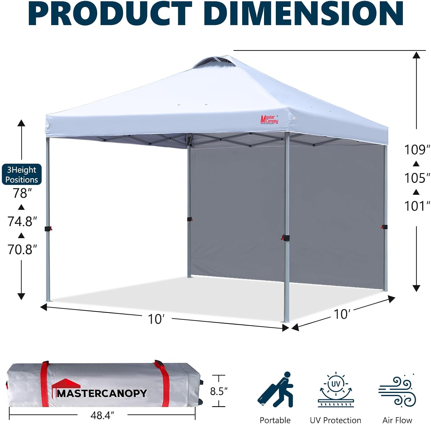 MASTERCANOPY Durable Pop-up Canopy Tent with 1 Sidewall (10'x10',White)