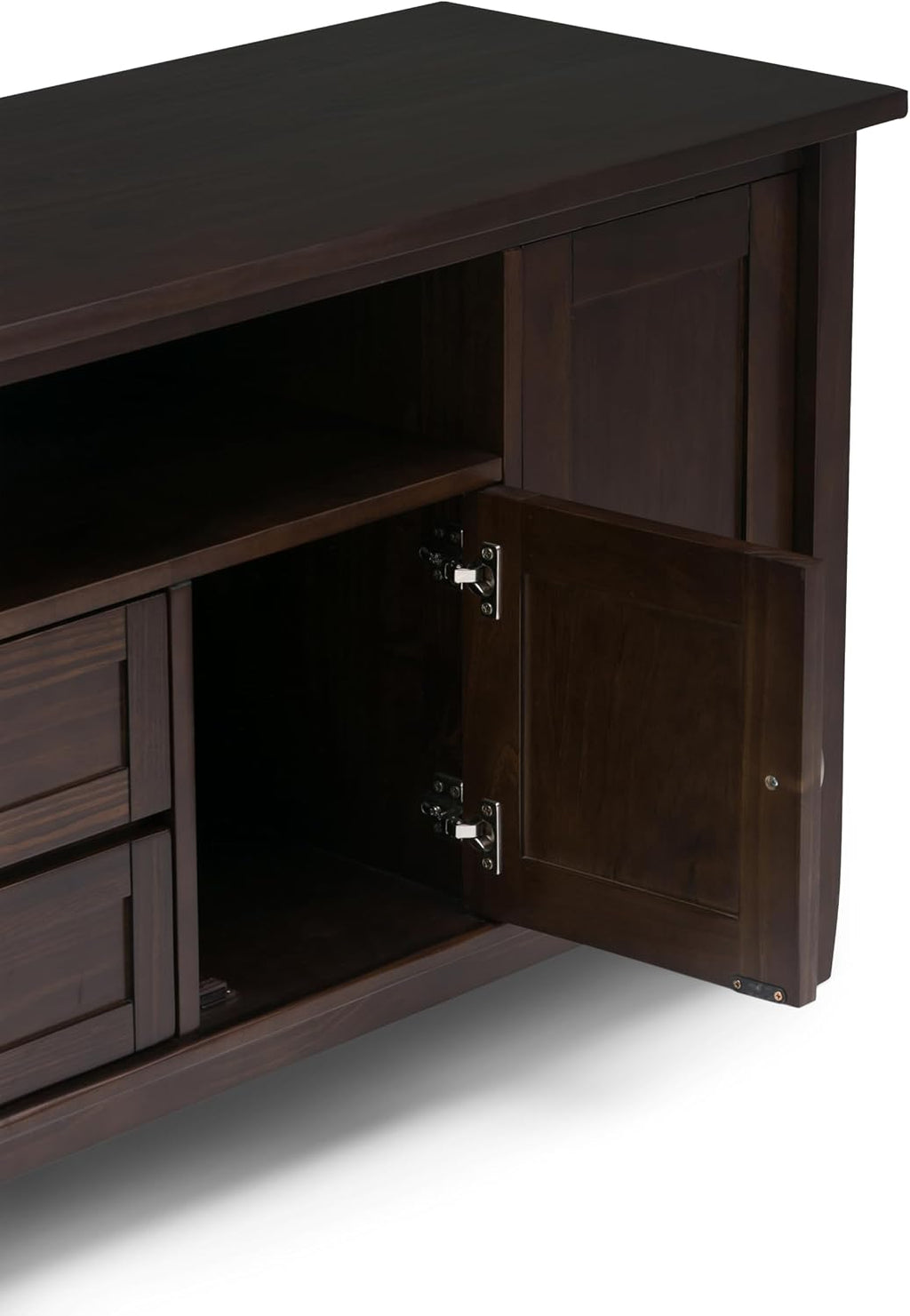 SIMPLIHOME Warm Shaker TV Stand - 72 inch Wide Solid Wood Media Console in Tobacco Brown, Transitional Entertainment Center for Living Room for TVs up to 80 Inches with Cabinets and Cable Management