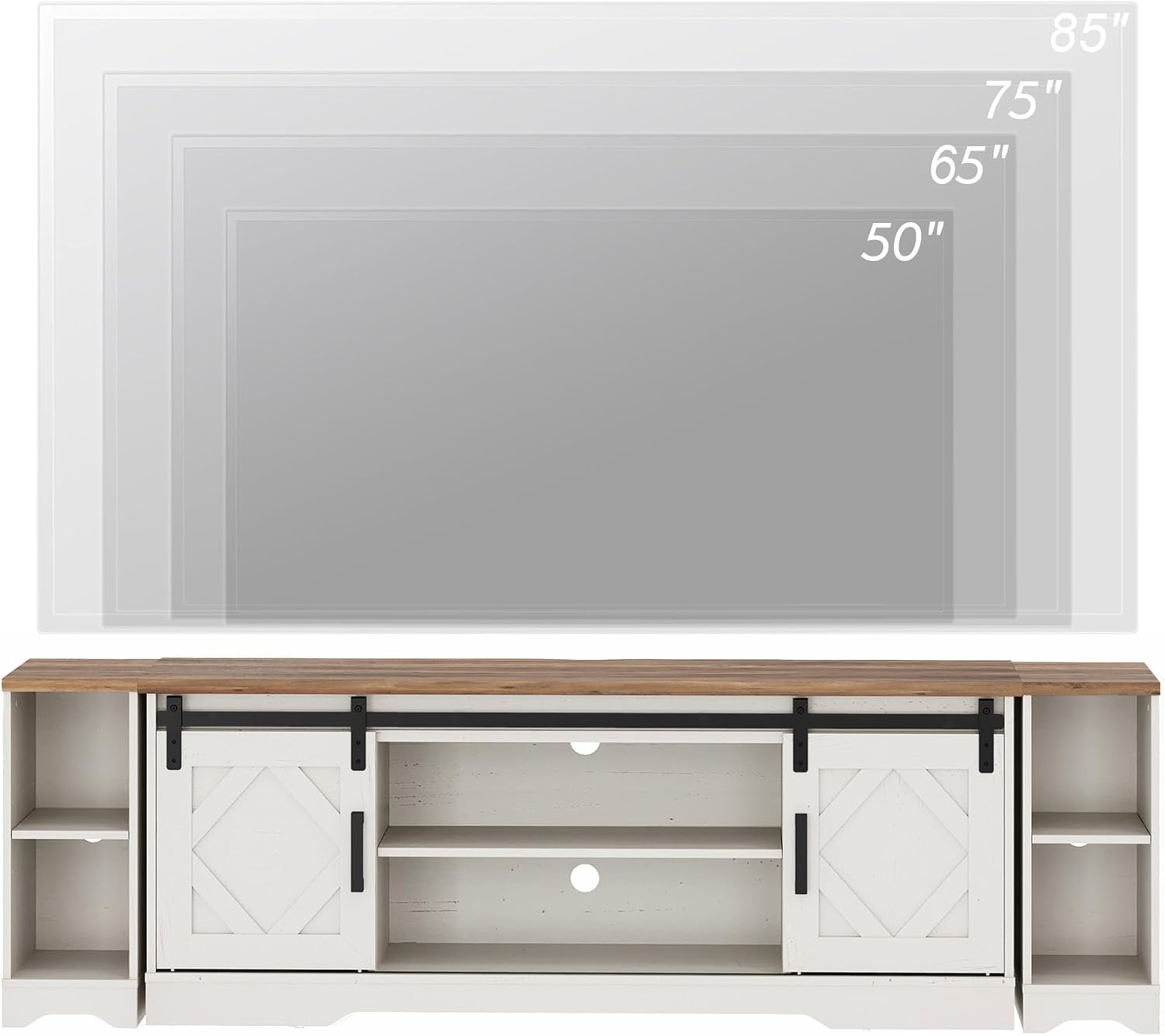 WAMPAT 3-in-1 Modern FarmhouseTV Stand for up to 85' TV, 23.6' H Wood Entertainment Center with Sliding Barn Door and Adjustable Media Storage Shelf for Living Room, Antique White