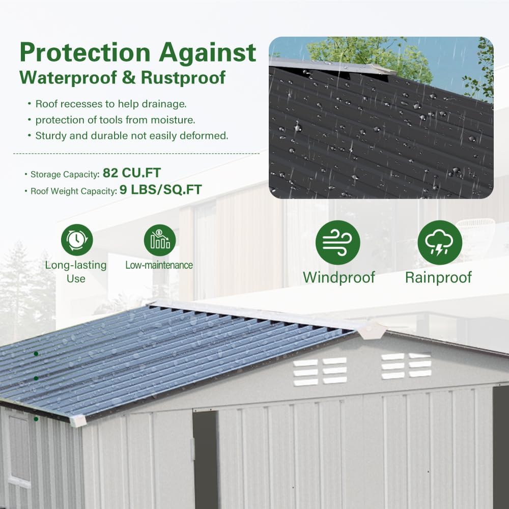 6X3.5 FT Metal Storage Shed Outdoor Tool Shed with Window, Lockable Door & Vents, Waterproof Backyard Garden Storage for Tools, Bikes, Sundries, Patio (White+Gray)
