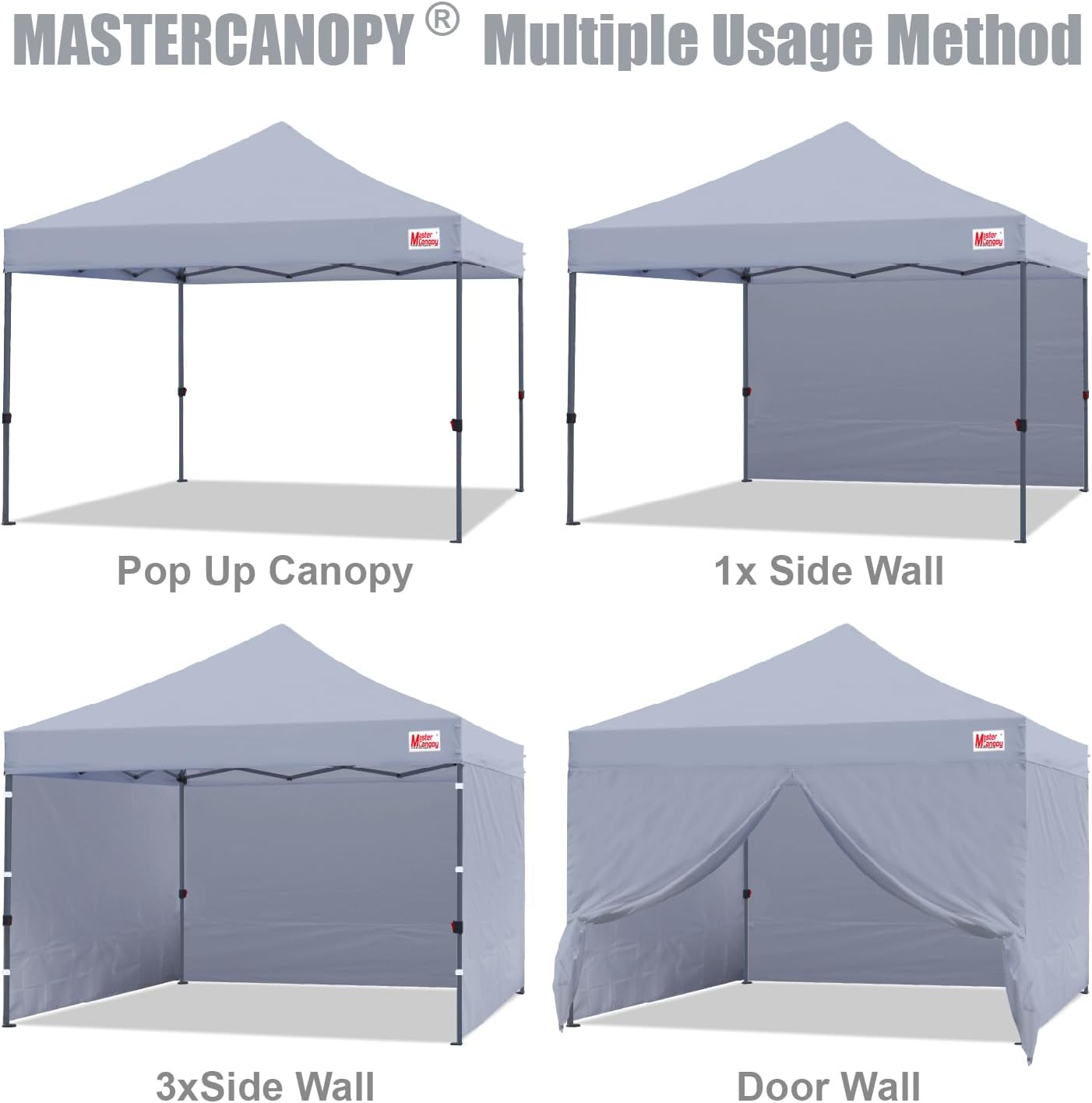 MASTERCANOPY Heavy Duty Pop-up Canopy Tent with Sidewalls (10x10,Gray)