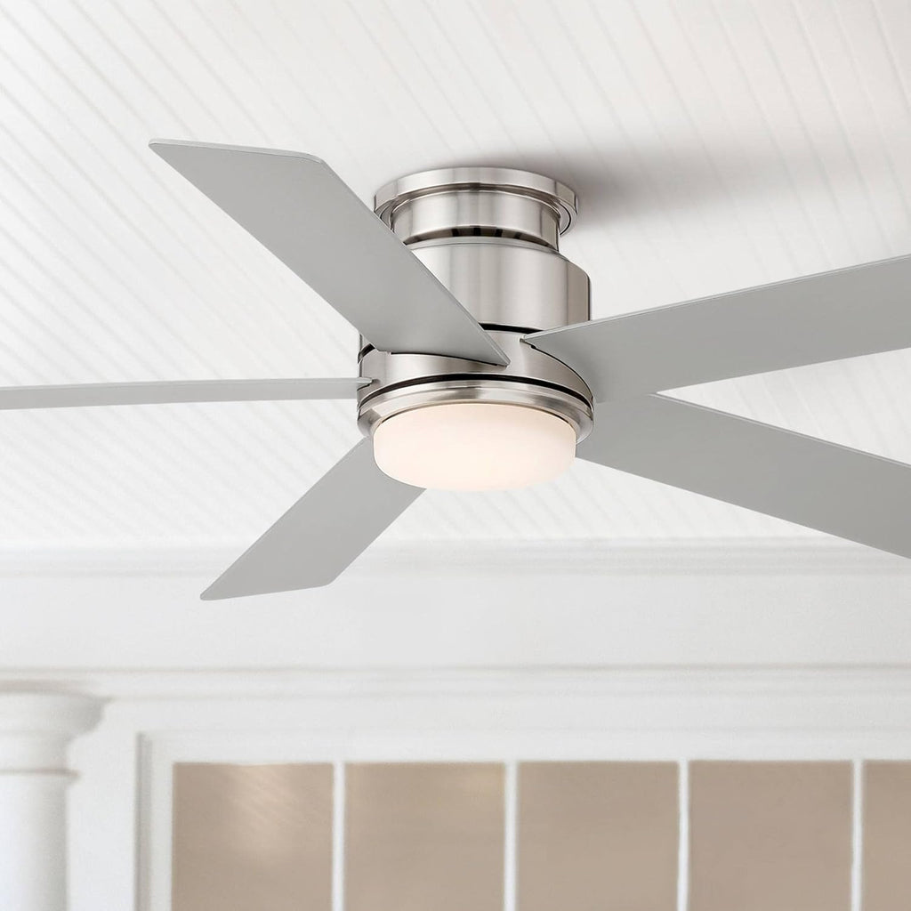 Casa Vieja 52' Grand Palm Modern Outdoor Hugger Ceiling Fan with Dimmable LED Light Remote Control Brushed Nickel White Opal Glass Damp Rated for Patio Exterior House Porch Gazebo Garage