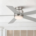 Casa Vieja 52' Grand Palm Modern Outdoor Hugger Ceiling Fan with Dimmable LED Light Remote Control Brushed Nickel White Opal Glass Damp Rated for Patio Exterior House Porch Gazebo Garage