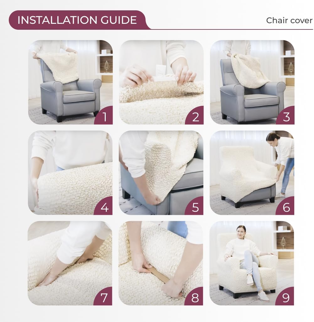 PAULATO BY GA.I.CO. Chair Cover - Armchair Cover - Armchair Slipcover - Cotton Fabric Slipcover - 1-piece Form Fit Stretch Stylish Furniture Protector - Mille Righe Collection - Cream (Chair)