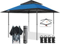 EAGLE PEAK 13x13 Straight Leg Pop Up Canopy Tent Instant Outdoor Canopy Easy Single Person Set up Folding Shelter w/Auto Extending Eaves 169 Square Feet of Shade (Blue/Black)