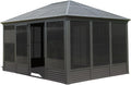 11.2x14.6FT Four Season Solarium Gazebo with Aluminum Frame, Galvanized Steel Roof, Movable PVC Screens & Sliding Doors for Patio Deck Backyard, Gray Hardtop Sunroom Pavilion