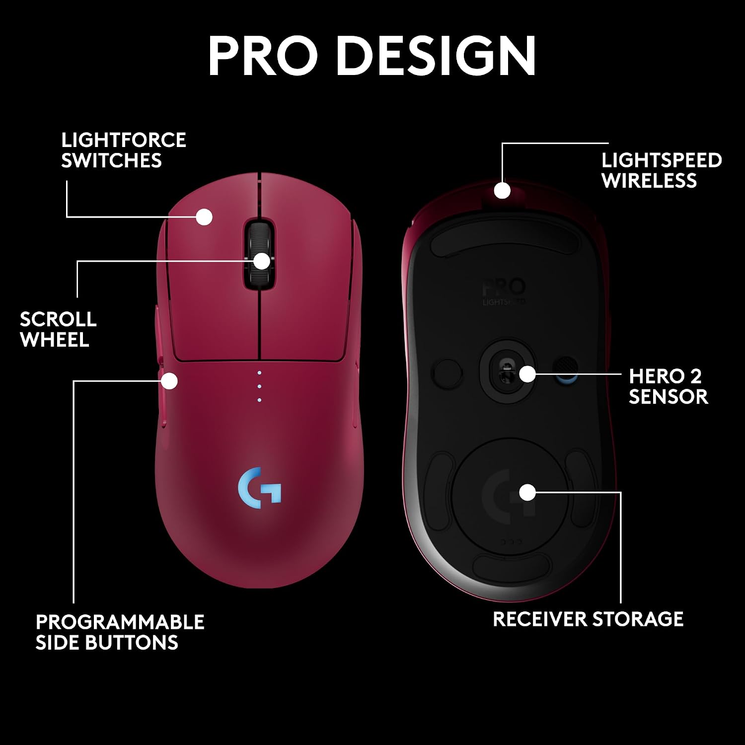 Logitech PRO 2 Lightspeed Wireless Gaming Mouse, Pink | Hero 2 Sensor, 44k DPI, 8 Programmable Buttons, LIGHTFORCE Switches, RGB Lighting, Lightweight, PC/Mac | with Signature Series Charging Dock