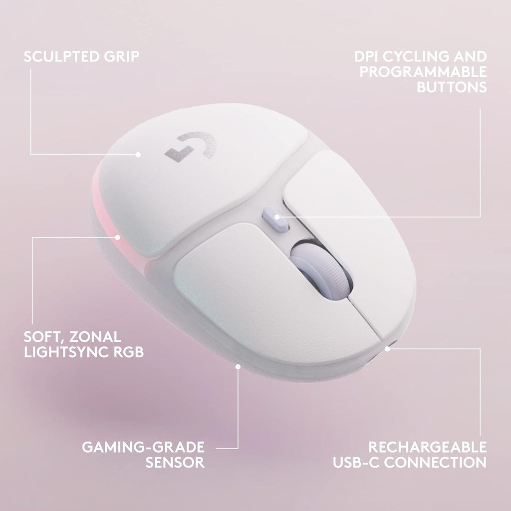 Logitech G Wireless Gaming Combo, G715 Keyboard Tactile + G705 Mouse, Customizable LIGHTSYNC RGB Lighting, Lightspeed Wireless, Bluetooth, PC/Mac/Laptop - White Mist