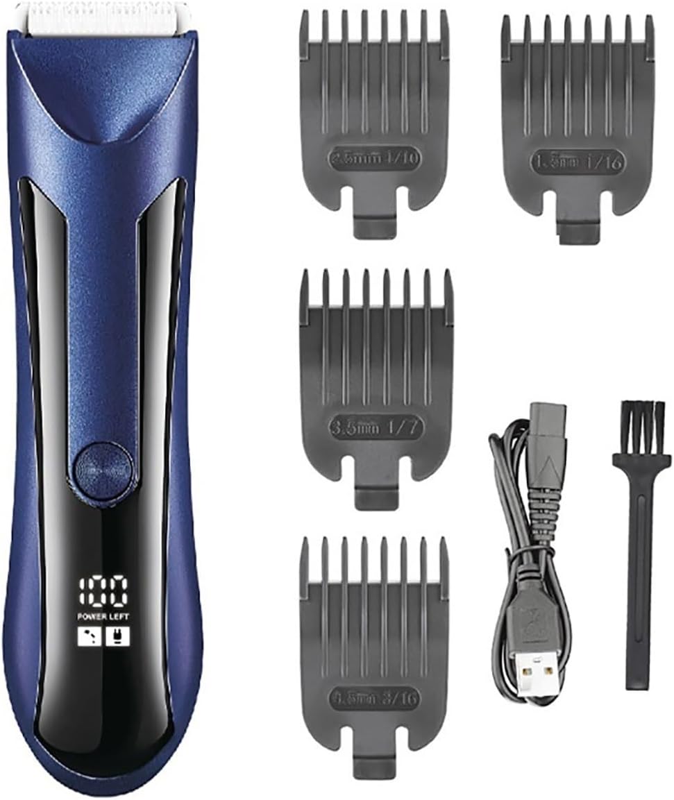 Mens Hair Clippers, Waterproof Groin Body Pubic Beard Hair Trimmer for Men&Women Electric Ball Shaver & Body Groomer Rechargeable Ceramic Blade(Blue)