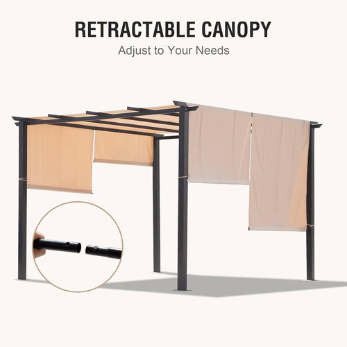 10' X 10' Outdoor Modern Steel Pergola with Retractable Canopy, Beige