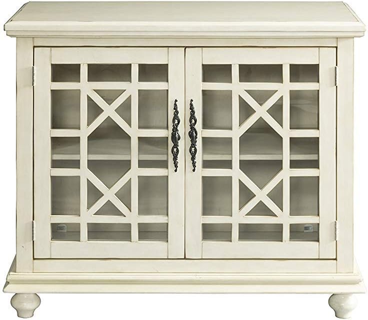 Martin Svensson Home Elegant Small Spaces Accent Cabinet with Glass Doors, Vintage Sideboard or Small TV Stand for Living Room or Entryway. Antique Cream White.