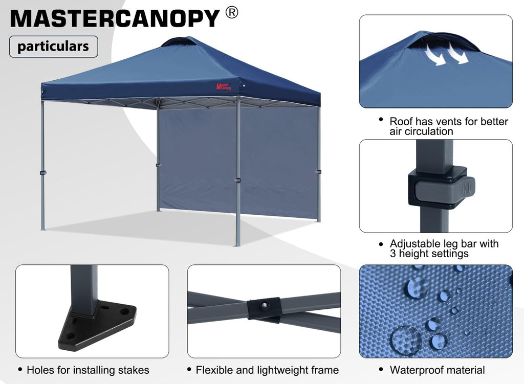 MASTERCANOPY Durable Pop-up Canopy Tent with 1 Sidewall (12x12 ft, Navy Blue)