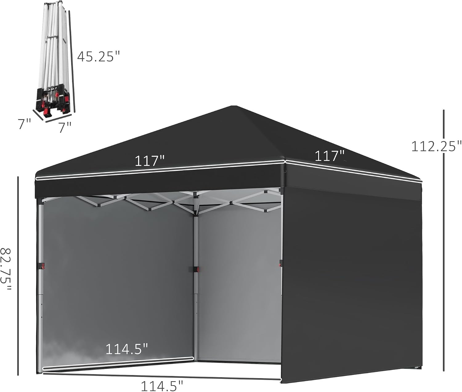 Outsunny 10' x 10' Pop Up Canopy Tent with 3 Sidewalls, Leg Weight Bags and Carry Bag, Height Adjustable, Instant Party Tent Event Shelter Gazebo for Garden, Patio, Black