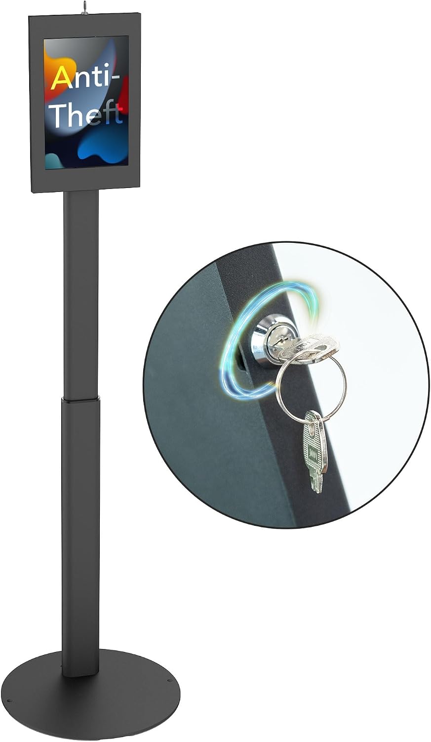 Mount-It! Anti-Theft Tablet Floor Stand Kiosk for Samsung Galaxy Tab A & S Series, Lockable Enclosure, Height Adjustable 27.66'–47.3', Commercial Kiosk Stand, Black