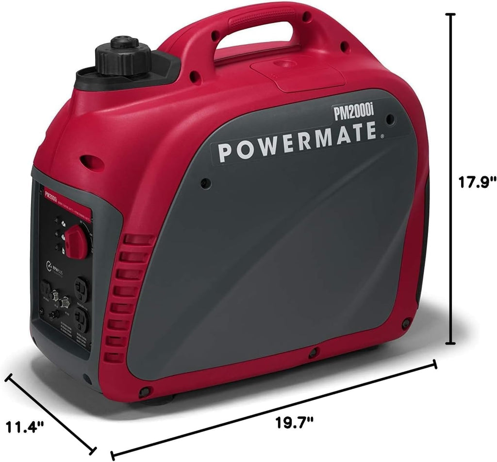 Powermate PM2000i 2,000-Watt Gas-Powered Portable Inverter Generator - Quiet Performance - Ideal for Home, Camping, RV and Outdoor Activites - Reliable Power for Emergencies and Recreation - Red/Black