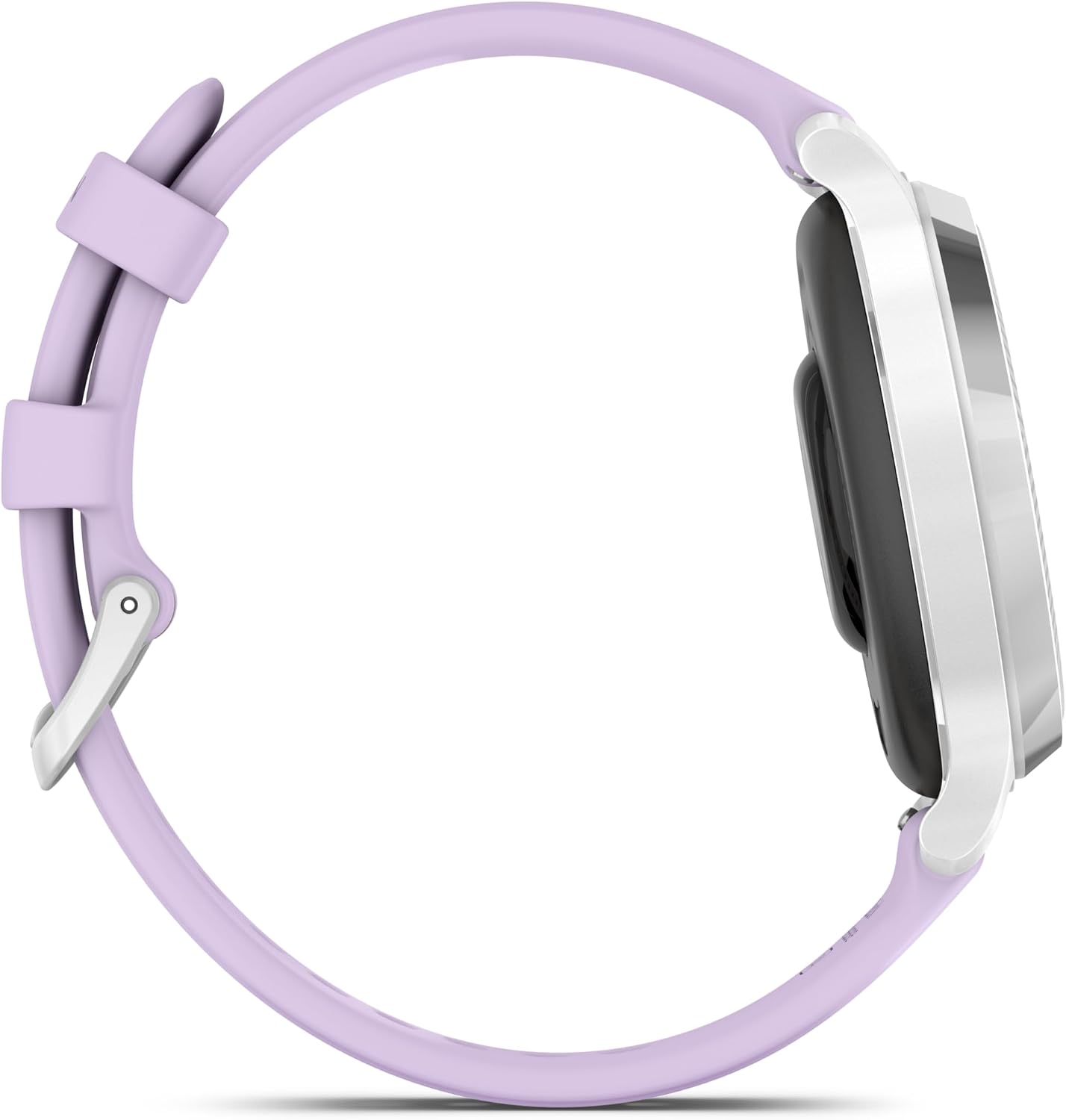 Garmin Lily 2 Active, Silver with Purple Jasmine Silicone Band, Smartwatch, Built-in GPS, Hidden Display, Patterned Lens, Up to 9 Days Battery Life w Black Earbuds Bundle