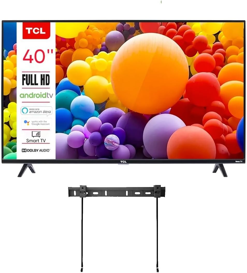 TCL 40-Inch Class 3-Series FHD LED Smart Android TV Bluetooth + Wall Mount Chromecast Built-in Bluetooth Work with AIR Play Siri Alexa and Hey Google (Renewed)
