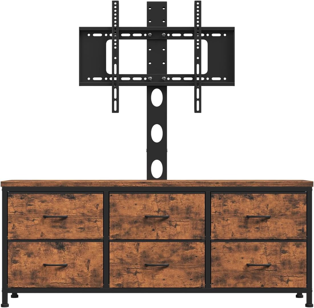 TV Stand with Mount, Fabric Dresser with 6 Drawers for 32/45/55/60/65/75 inch TVs, Dresser Entertainment Center, Modern Media TV Console Table