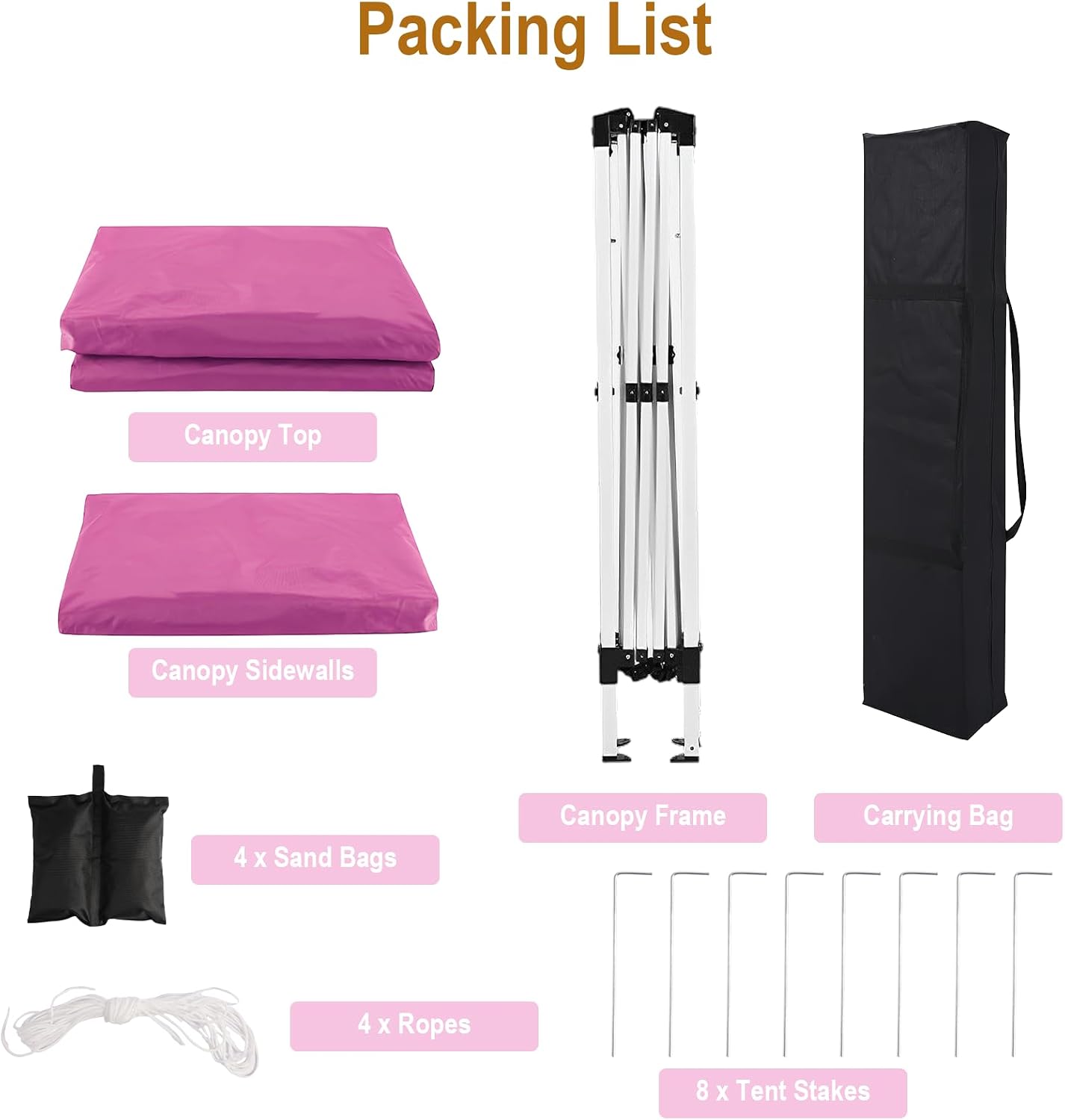 10x10 Pink Pop Up Canopy Tent with 4 Removable Sidewalls Commercial Heavy Duty Canopy All Weather Waterproof Outdoor Canopy Wedding Tents for Parties Gazebo with Carry Bag and Sandbags