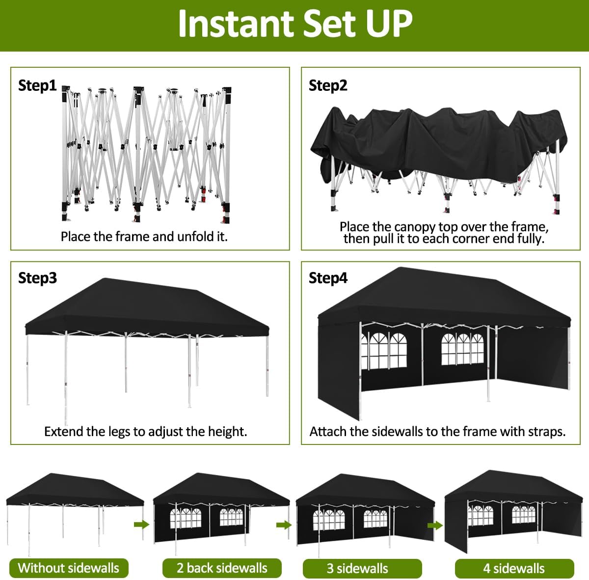Eachbid 10x20 Pop Up Canopy Gazebo with 4 Removable Sidewalls, Windows, Carry Bag, Portable Waterproof Outdoor Tent, Commercial Instant Gazebo Tent for Patio/Outdoor/Wedding Parties and Events