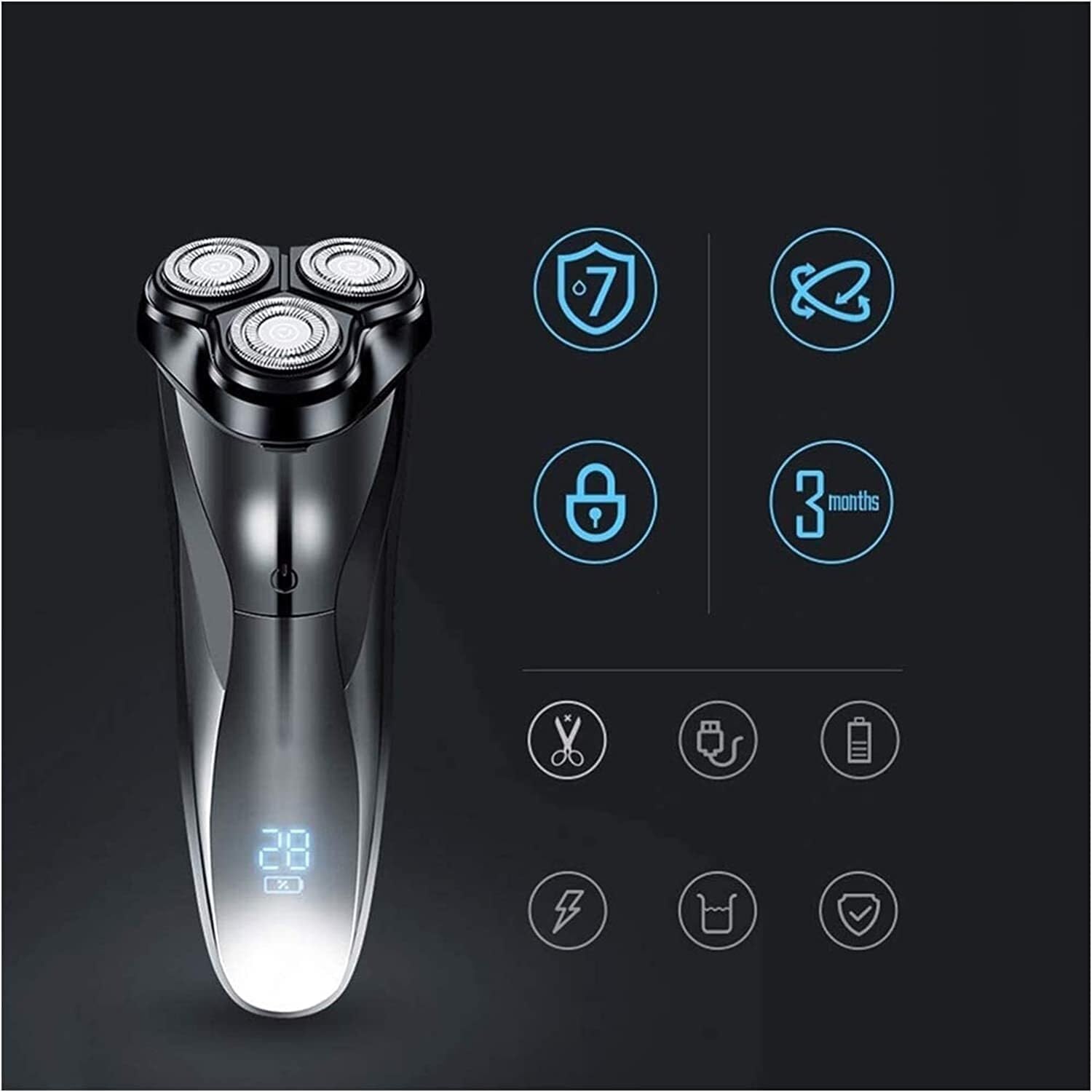 Electric Razor, 3D Rechargeable Waterproof Electric Shaver, Wet & Dry Rotary Shavers for Men Electric Shaving Razors with Pop-up Trimmer, LED Display 150 Mins Battery Life for Shaving