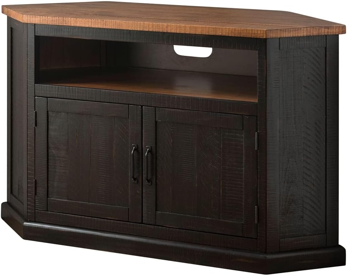 Martin Svensson Home Rustic Corner TV Stand, Antique Black and Honey Tobacco