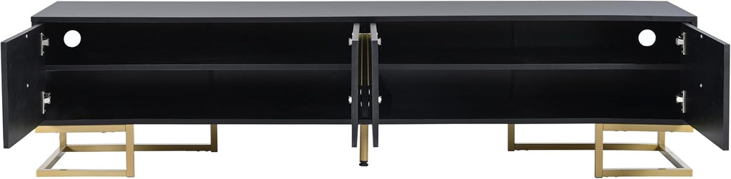 ON-TREND Modern TV Stand with Metal Legs and Gold Handles for TVs Up to 80'', Media Console Table with Cabinets and Adjustable Shelves, Luxury TV Cabinet with Geometric Lines for Living Room, Black