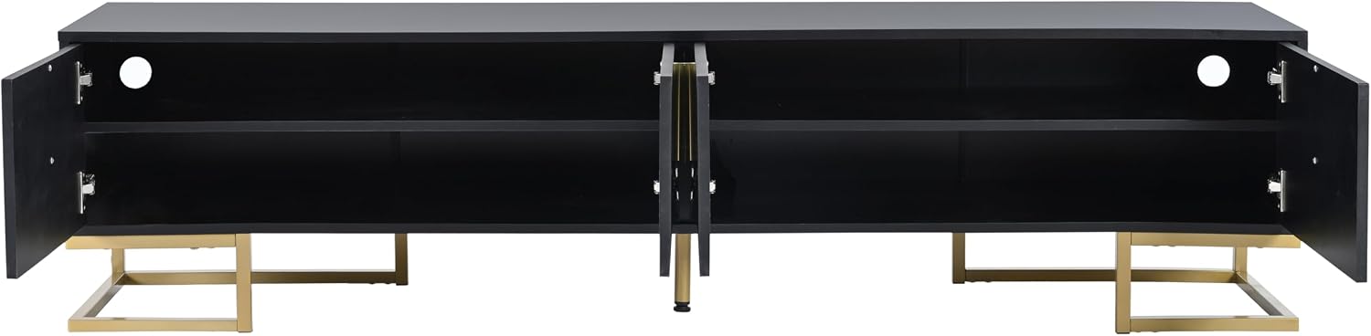 ON-TREND Modern TV Stand with Metal Legs and Gold Handles for TVs Up to 80'', Media Console Table with Cabinets and Adjustable Shelves, Luxury TV Cabinet with Geometric Lines for Living Room, Black