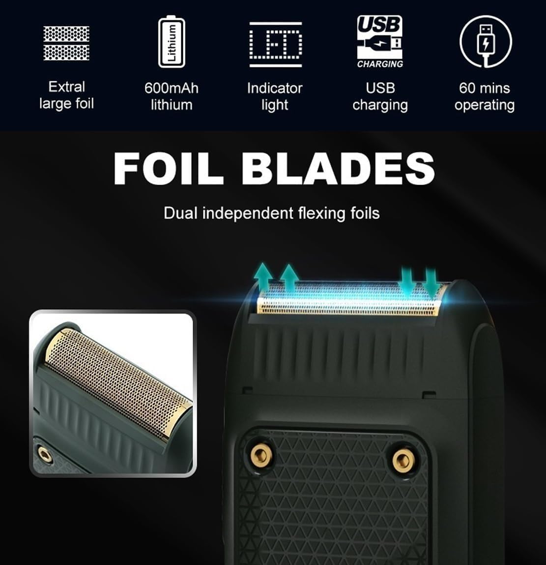 Electric Shavers for Bald Men, Professional Men's Razor Electric Shaver Mini Beard Trimmer Shaving Machine Foil Blade Trimmer USB Rechargeable (Color : Green)