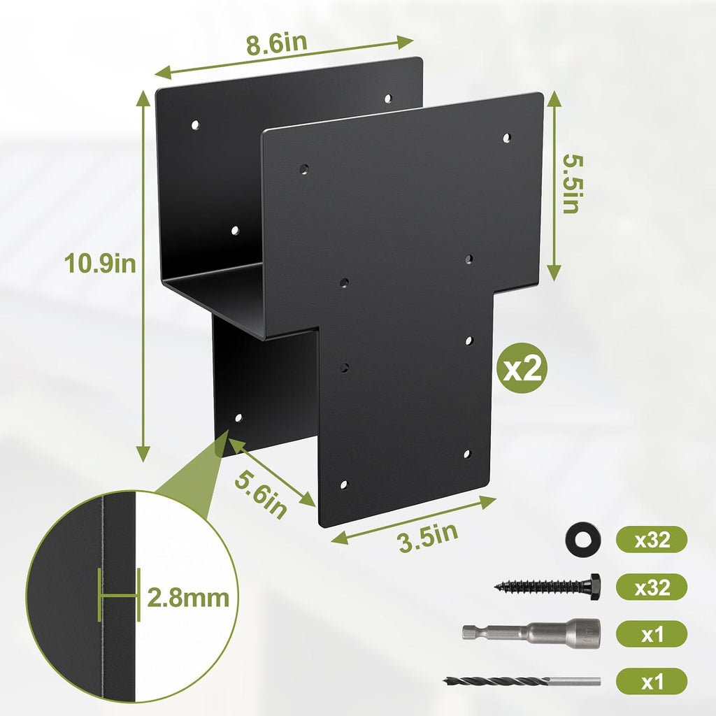 6x6 Post Caps Tie Brackets (Actual 5.5'x5.5') -2 Pack Heavy Duty Galvanized Steels Pergola Connector Brackets for Wood Posts, Gazebo & Deck Beams (Black)