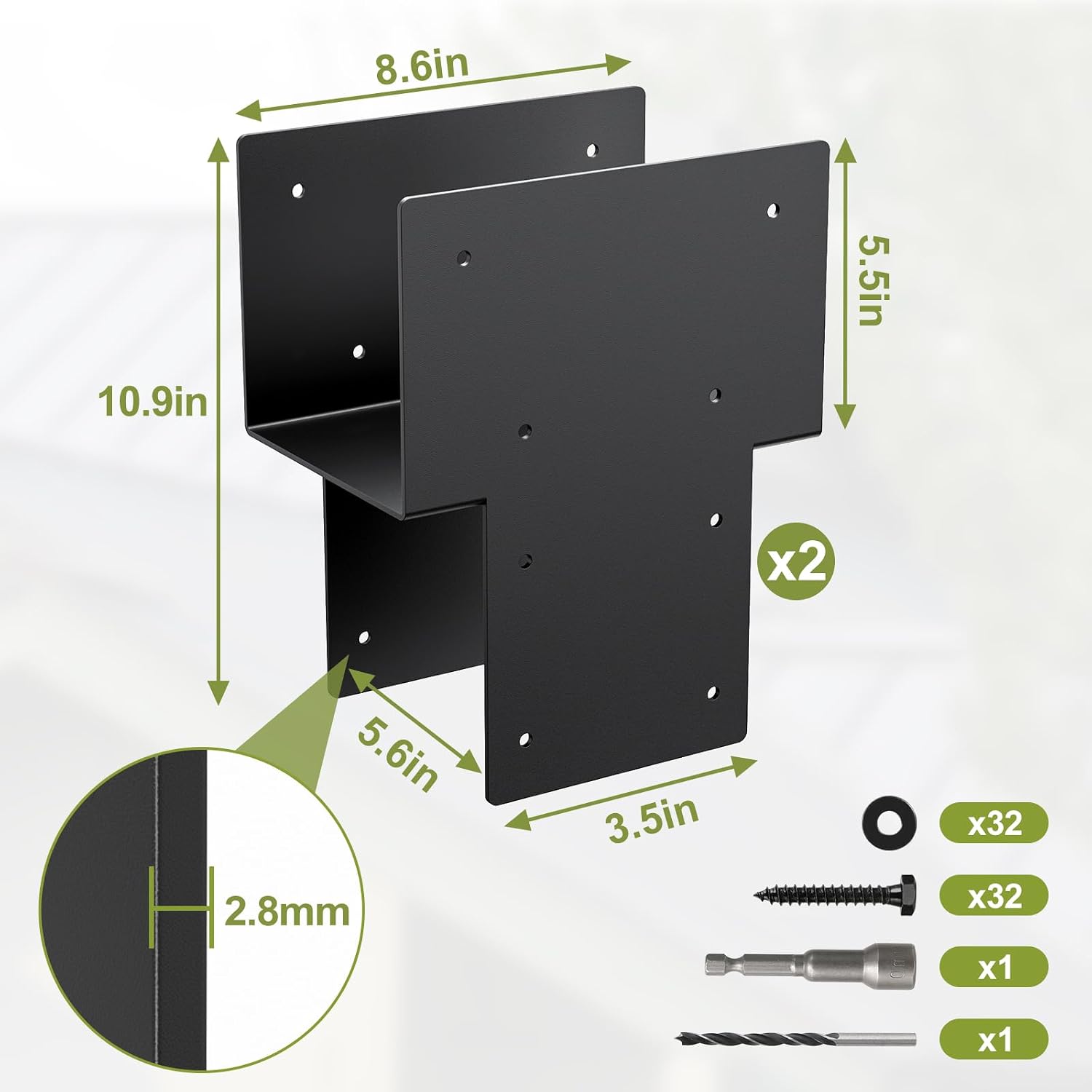 6x6 Post Caps Tie Brackets (Actual 5.5'x5.5') -2 Pack Heavy Duty Galvanized Steels Pergola Connector Brackets for Wood Posts, Gazebo & Deck Beams (Black)