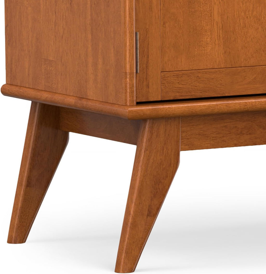 SIMPLIHOME Draper TV Stand - 72 inch Wide Solid Wood Media Console in Teak Brown, Mid Century Modern Entertainment Center for Living Room for TVs up to 80 Inches with Cabinets and Cable Management