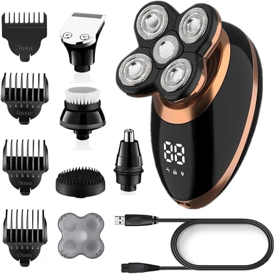 Head Shaver for Men, 5 in 1 Wet Dry Electric Shaver for Men Beard Hair Trimmer Electric Razor Rechargeable Bald Shaving Machine LCD Display Grooming Kit