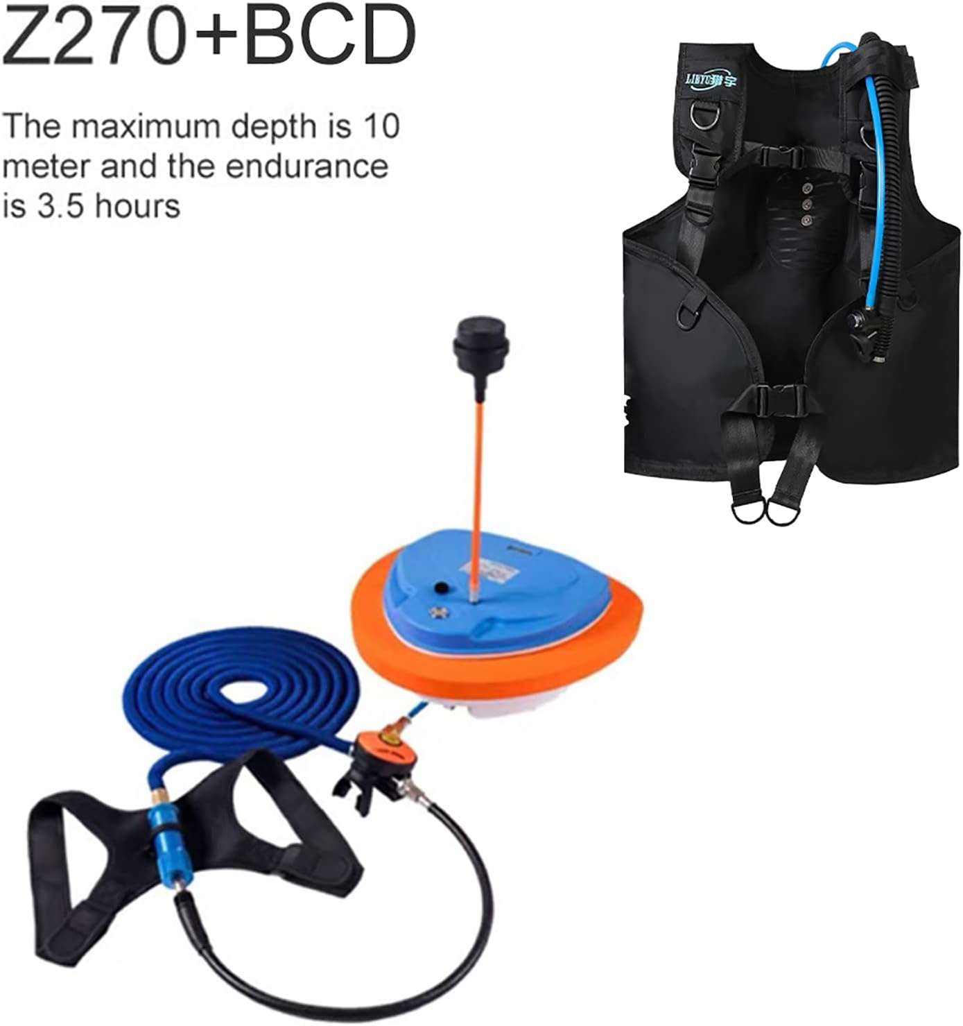 TUXING Diving Ventilator,Diving Without Tanks with Scuba BCD, Waterproof Portable Rechargeable Scuba Diving Tank,45 ft Hose & Scuba Breathing Regulator,Octopus Hookah with Mouthpiece