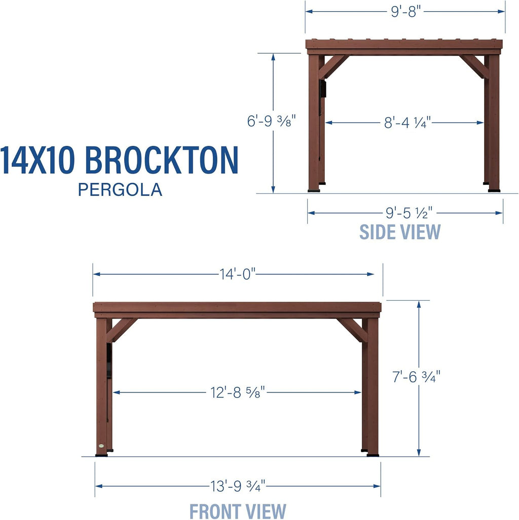 Backyard Discovery Brockton 14' x 10' Modern Cedar Wood Pergola Kit with All-Season Durability, High-Wind Rating, Concrete Anchors, PowerPort, Shade for Outdoor Patio, Deck, Garden, and Entertaining