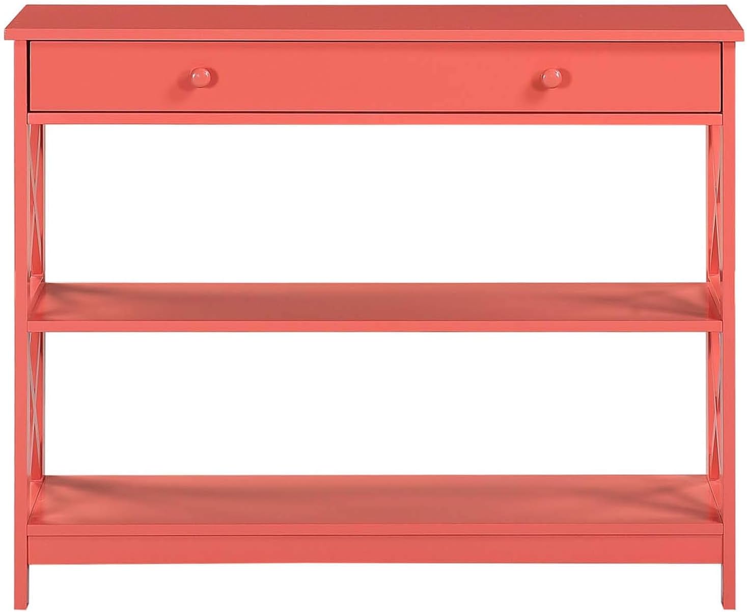 Convenience Concepts Oxford 1 Drawer Console Table with Shelves, Coral