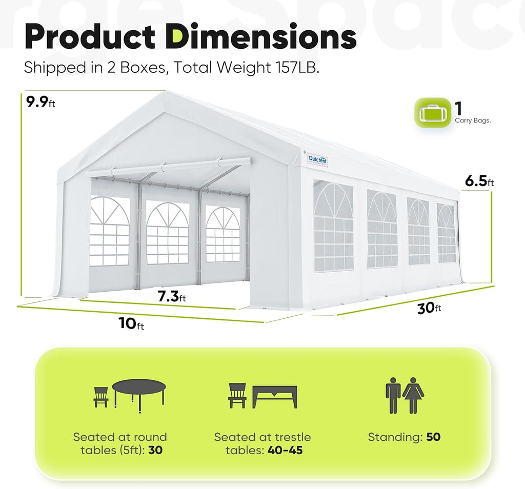 Quictent Premium 10x30 Party Tent Heavy Duty Outdoor Gazebo White Event Shelter Wedding Canopy Tent for Parties Carport BBQ with Removable Sidewall Windows & Storage Bags