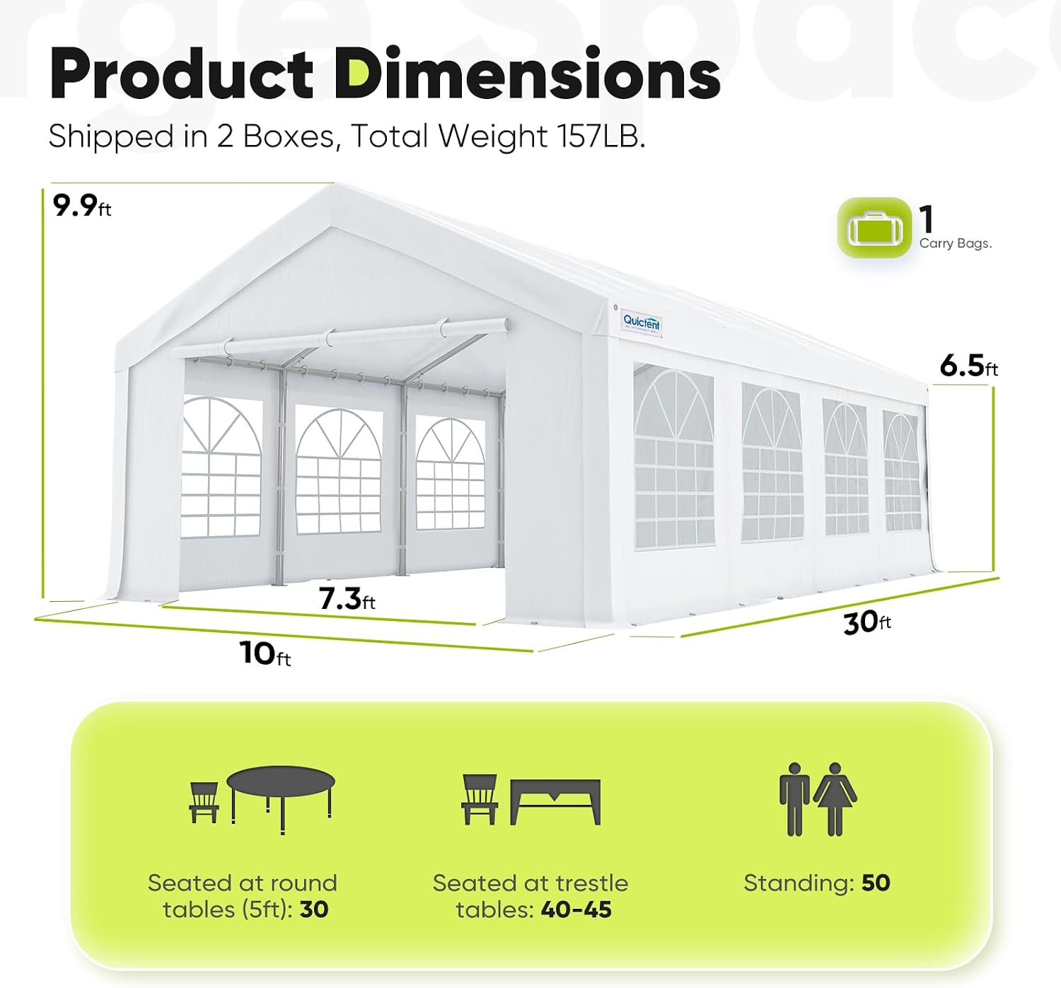 Quictent Premium 10x30 Party Tent Heavy Duty Outdoor Gazebo White Event Shelter Wedding Canopy Tent for Parties Carport BBQ with Removable Sidewall Windows & Storage Bags